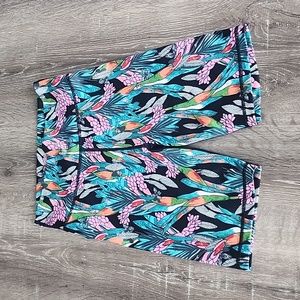 NEW! MINKPINK Move Tropical Peacock Print High Waist Bike Shorts Small